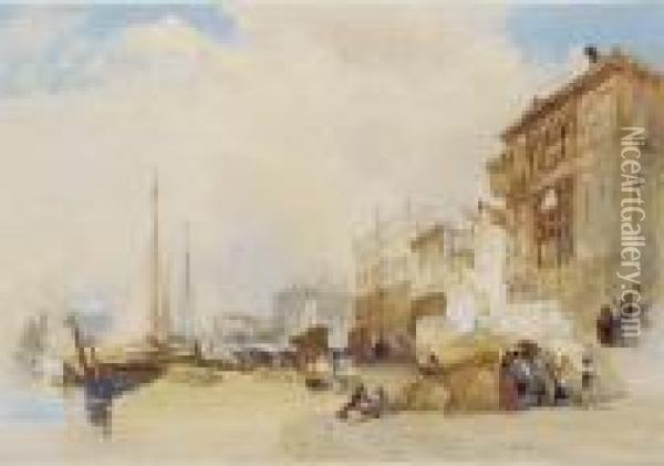 The Riva Degli Schiavoni, 
Looking Towards The Danieli Hotel, Thedoge's Palace And The Libraria, 
Venice Oil Painting - William Callow