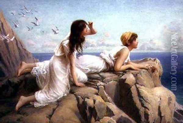 On the Cliffs Oil Painting - Henry Ryland