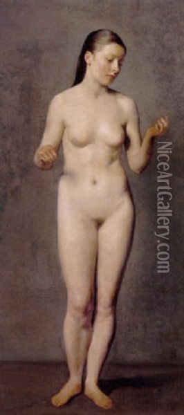 Staende Kvindelig Model Oil Painting - Frans (Johan Georg F.) Schwarz