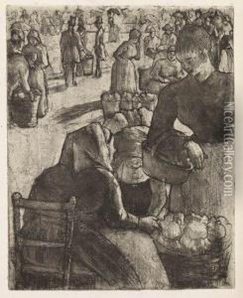 Marche Aux Legumes, A Pointoise Oil Painting - Camille Pissarro