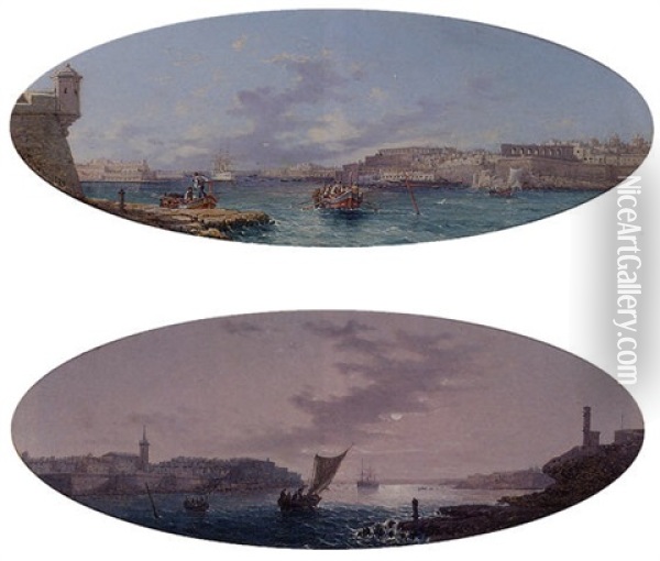 Midday, Valletta Harbour, Malta Oil Painting - Giovanni Gianni