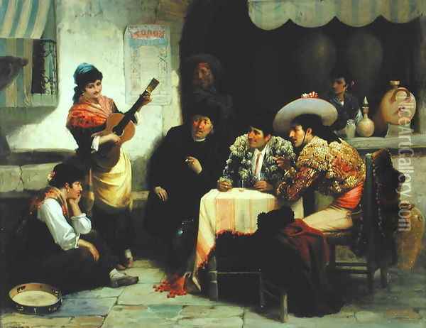 In A Spanish Tavern Oil Painting - Robert Kemm