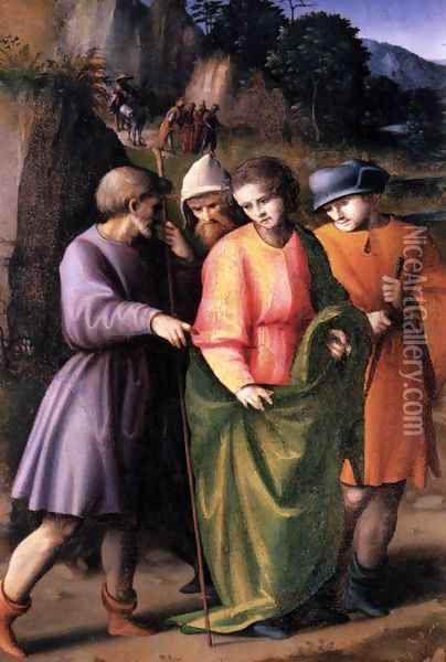 Scenes from the Story of Joseph Joseph Sold by His Brethren Oil Painting - Francesco Ubertini Bacchiacca II