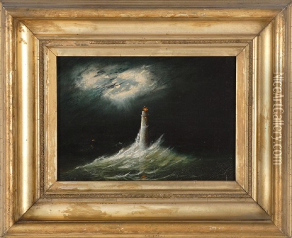 Night Storm Off Minot's Light Oil Painting - Clement Drew