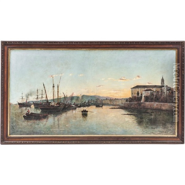 Vista De Puerto Oil Painting - Jose Garcia y Ramos
