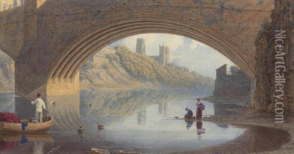 Beneath Framwellgate Bridge, Durham Oil Painting - George Fennel Robson