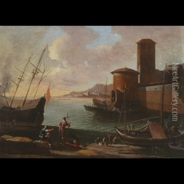 Fisherman In An Italian Port Oil Painting - Claude Lorrain