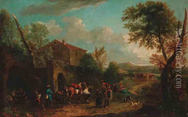 Horsemen at a farriers Oil Painting - Philips Wouwerman