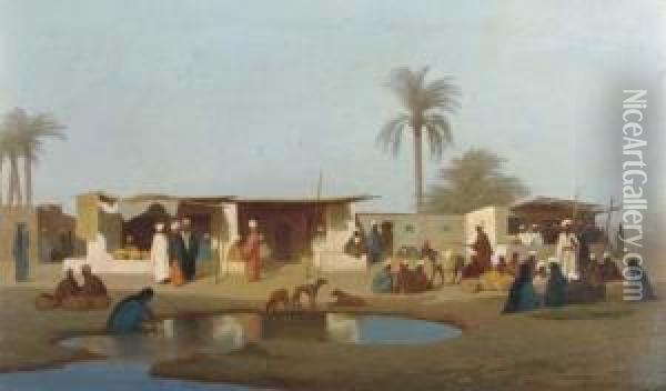 A Marketplace, Cairo Oil Painting - Charles Theodore Frere