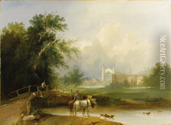 A View On The Left Bank Of The Thames, Showing Eton College Oil Painting - Henry John Boddington
