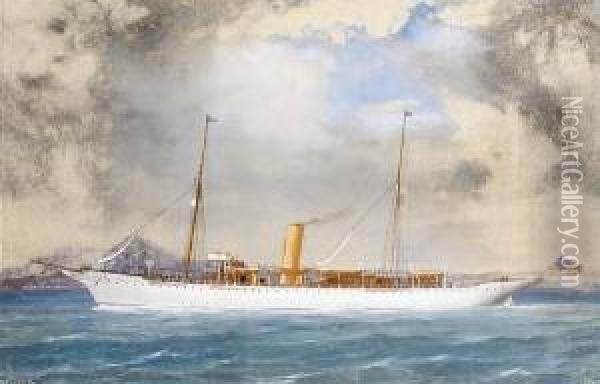 The Steam Sailing Ship Margarita In The Bay Of Naples Oil Painting - Antonio de Simone