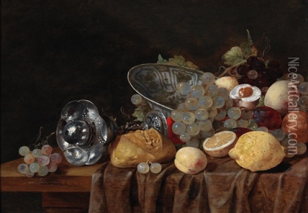 A Still Life Of Fruit Oil Painting - Christiaan Luycks