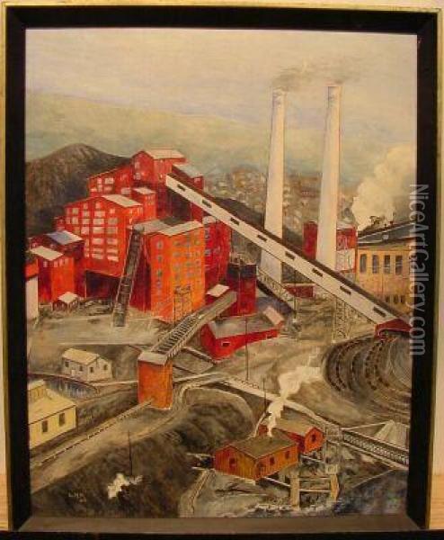 Anthracite Breaker, Olyphant, Pa Oil Painting - Leigh Harrison Hunt
