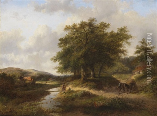 Hugelige Landschaft Mit Bachlauf Und Personenstaffage Oil Painting - Jan Evert Morel the Younger