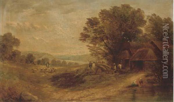 Timberjacks By A Cottage Oil Painting - Henry John Boddington