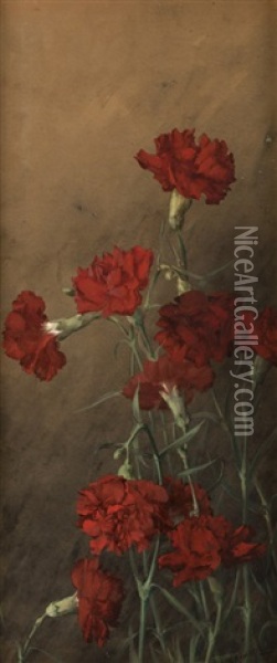 Red Carnations Oil Painting - Albert R. Valentien