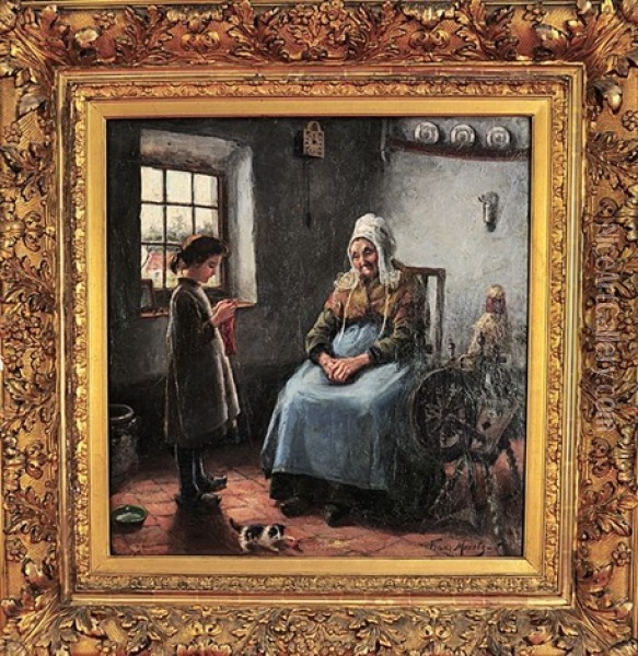 Scenes D'interieur, Femme Et Jeune Fille Oil Painting - Franz Meerts