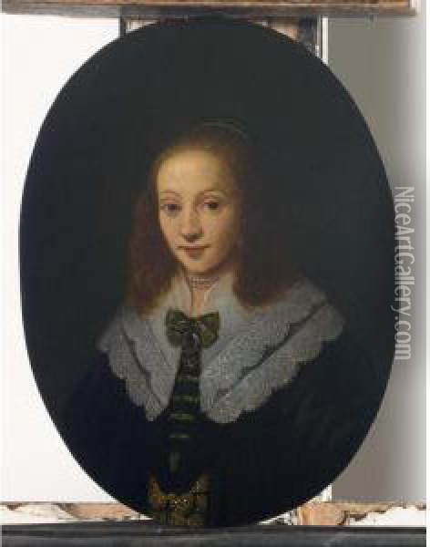 A Portrait Of A Young Lady Oil Painting - Govert Teunisz. Flinck
