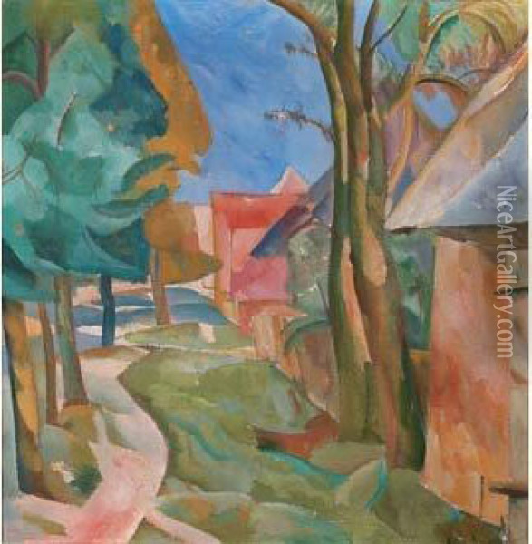 Rue De Village, Circa 1911 Oil Painting - Boris Dimitrevich Grigoriev