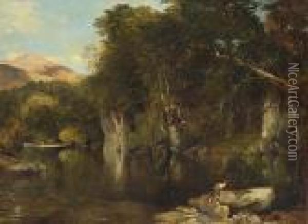The Poacher - A Scene On A Highland River Oil Painting - Frederick Richard Lee