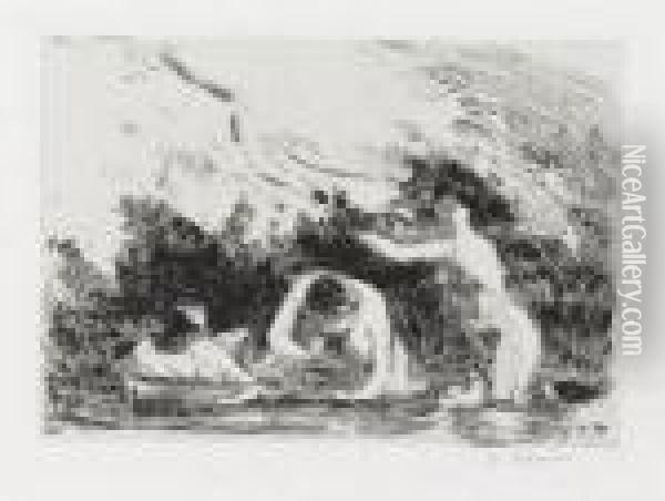 Baigneuses A L'ombre Des Berges Boisees Oil Painting - Camille Pissarro