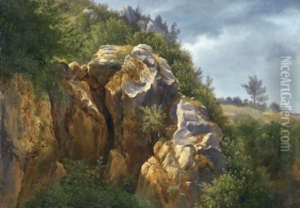 Rochers Rocks Oil Painting - Francois Diday