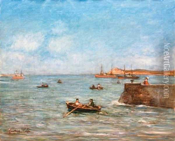 Personnages En Barques A La Sortie Du Port Oil Painting - Gustave Henri Colin