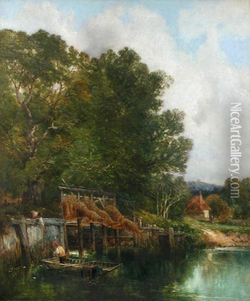 Eeltraps On The Stour Oil Painting - Edward Charles Williams