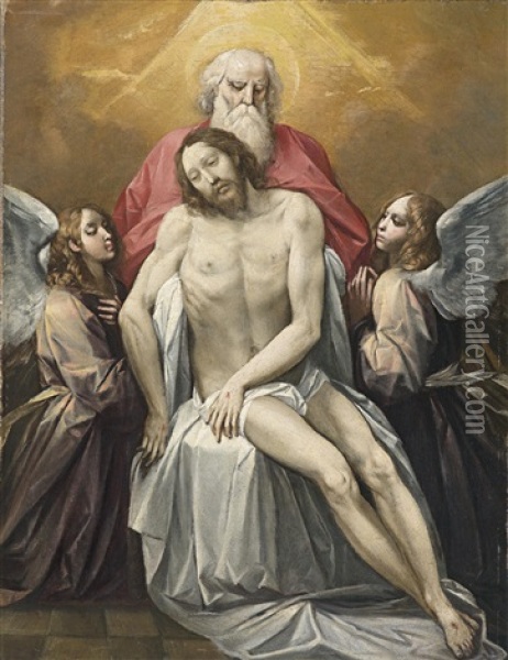 Der Tote Christus Wird Von Gottvater Gehalten Und Von Zwei Engeln Begleitet (gnadenstuhl) Oil Painting - Giuseppe Cesari