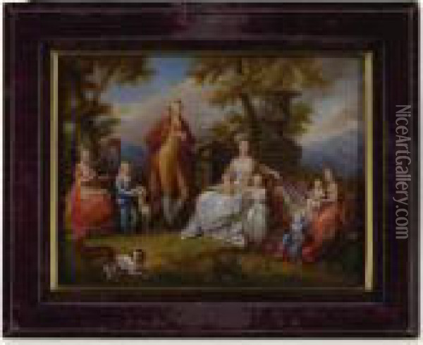 A Continental Painting On Glass Of King Ferdinand Iv And His Family Oil Painting - Angelica Kauffmann