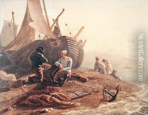 Fishermen Mending their Nets, 1811 Oil Painting - Joshua Cristall