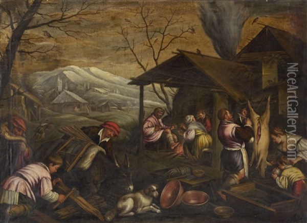 Der Winter Oil Painting - Jacopo dal Ponte Bassano