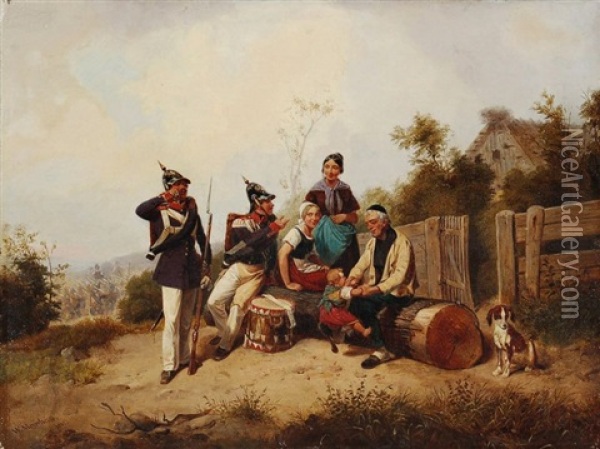 Rastende Soldaten Mit Bauernfamilie Oil Painting - Wilhelm Alexander Meyerheim