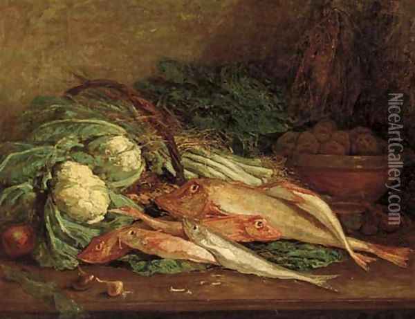 Nature morte aux legumes et aux poissons Oil Painting - Eugene Boudin