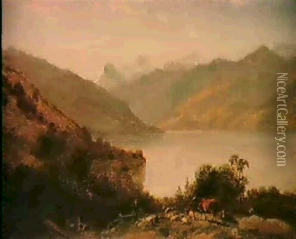 Vue Du Lac Leman Depuis Le Lavaux Oil Painting - Alexandre Calame