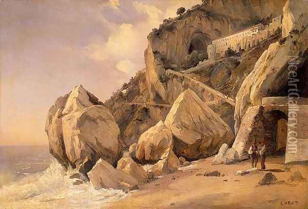Rocks in Amalfi Oil Painting - Jean-Baptiste-Camille Corot