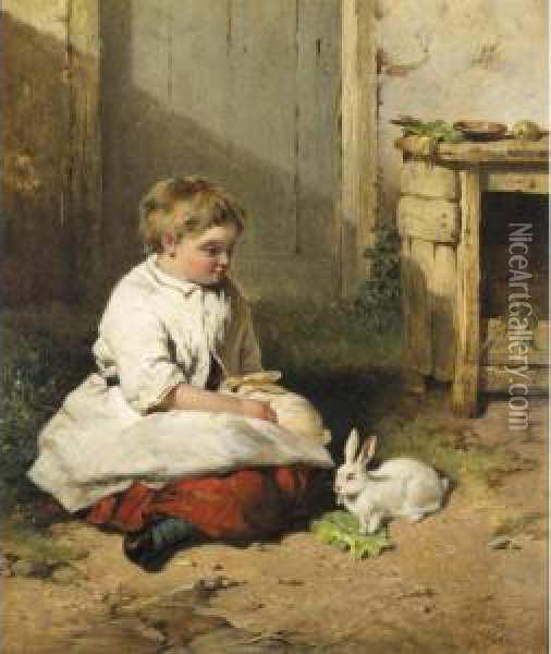 The Pet Rabbits Oil Painting - James Cassie