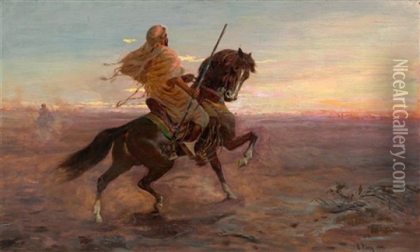 Rider In The Desert Oil Painting - Otto Pilny