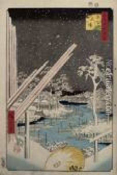 Fukagawa Kiba Oil Painting - Utagawa or Ando Hiroshige
