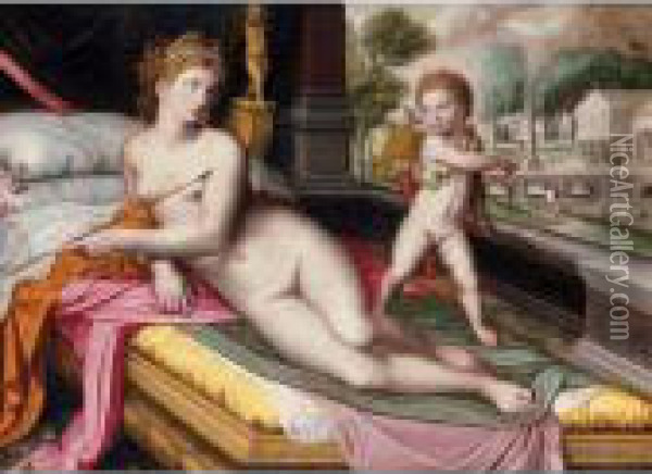 Venus And Cupid Oil Painting - Willem Key