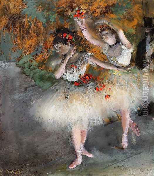 Two Dancers Entering the Stage Oil Painting - Edgar Degas