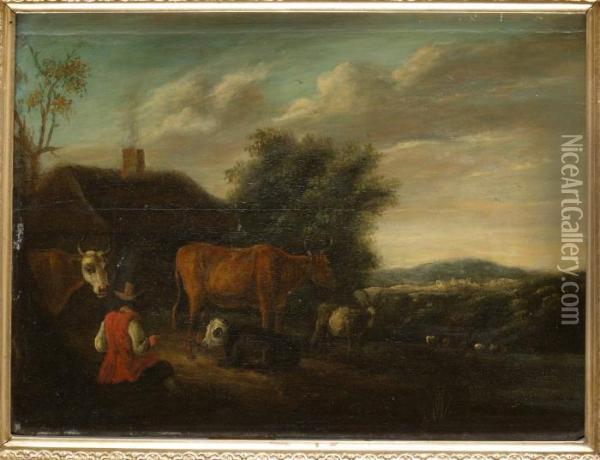 Pastoralt Landskap Med Herde Och Boskap Oil Painting - Nicolaes Berchem