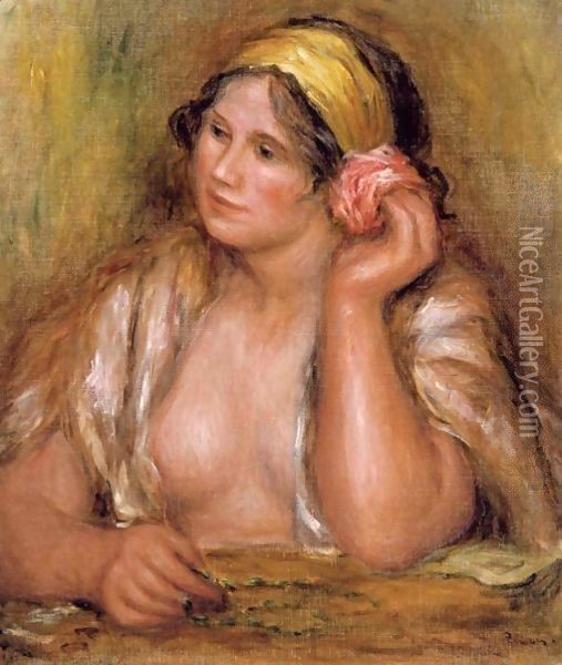 Gabrielle Au Collier Vert Oil Painting - Pierre Auguste Renoir