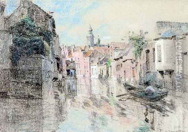 Canal à Gand Oil Painting - Leon Augustin Lhermitte