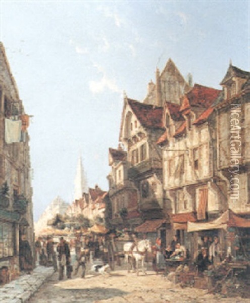 A View Of La Rue De Bac, Rouen, Normandy Oil Painting - William Raymond Dommersen
