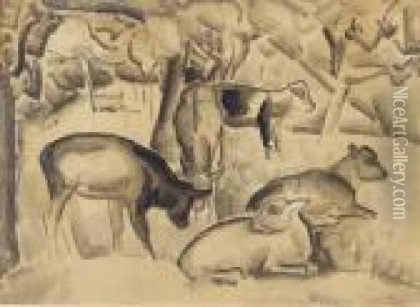 Cows In The Orchard Oil Painting - Leo Gestel