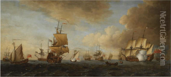 The British Fleet At Sea Oil Painting - John the Younger Cleveley