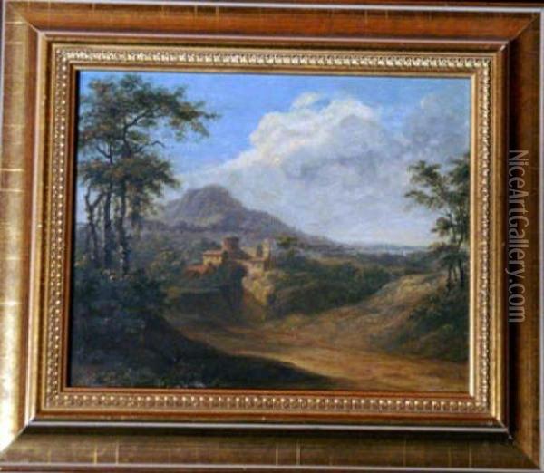 Landscape With Village And Mountains In Distance Oil Painting - Jan Frans Van Bloemen (Orizzonte)