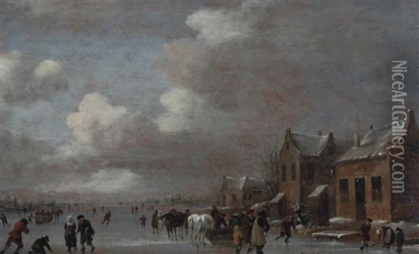 Skaters On A River Oil Painting - Nicolaes Molenaer