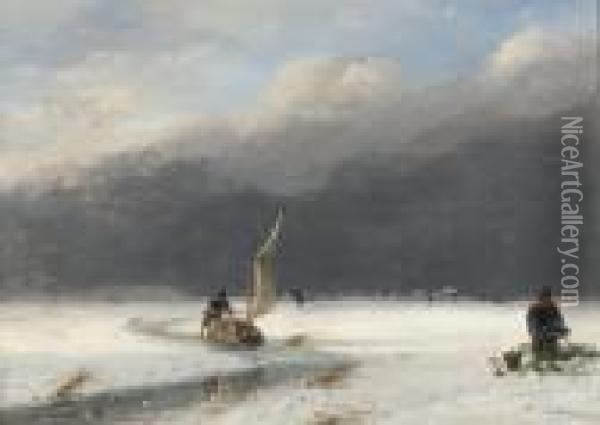 Ice Sailing Oil Painting - Nicholas Jan Roosenboom